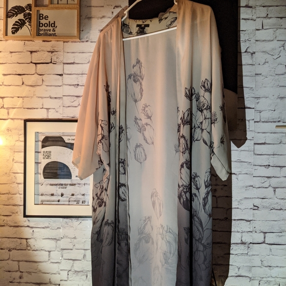 H&M Ombre Watercolor Floral Shawl Kimono Jacket - Picture 11 of 16